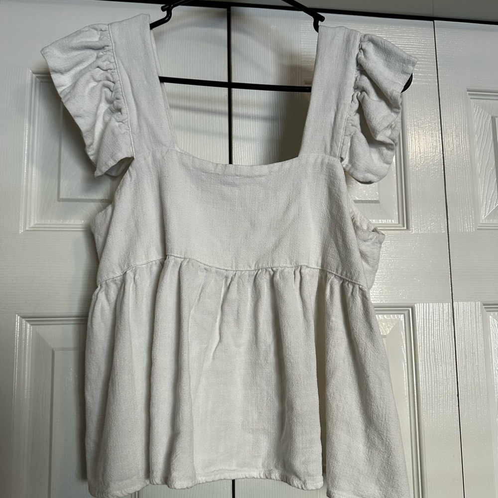 Miou Muse White Babydoll Tank Top With Ruffle Sleeves